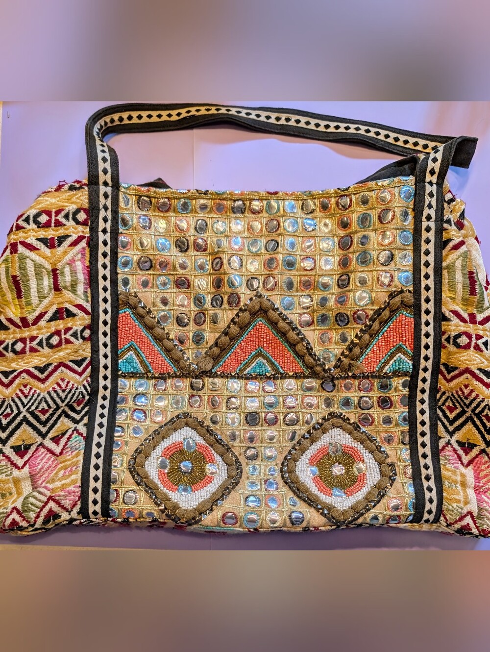 America And Beyond Hand Beaded Tote Bag Soft. Roomy Travel/Beach/Gym/Festival
